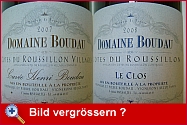 Etikettenansichten von DOMAINE BOUDAU CUVÉE HENRI BOUDAU Côtes du Roussillon Villages und DOMAINE BOUDAU LE CLOS Côtes du Roussillon