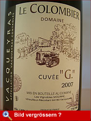DOMAINE LE COLOMBIER CUVÉE „G.“ 2007 - Etikette der Vorderseite