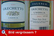 GRECHETTO Umbria - Etiketten der Vorder- und Rückseite.